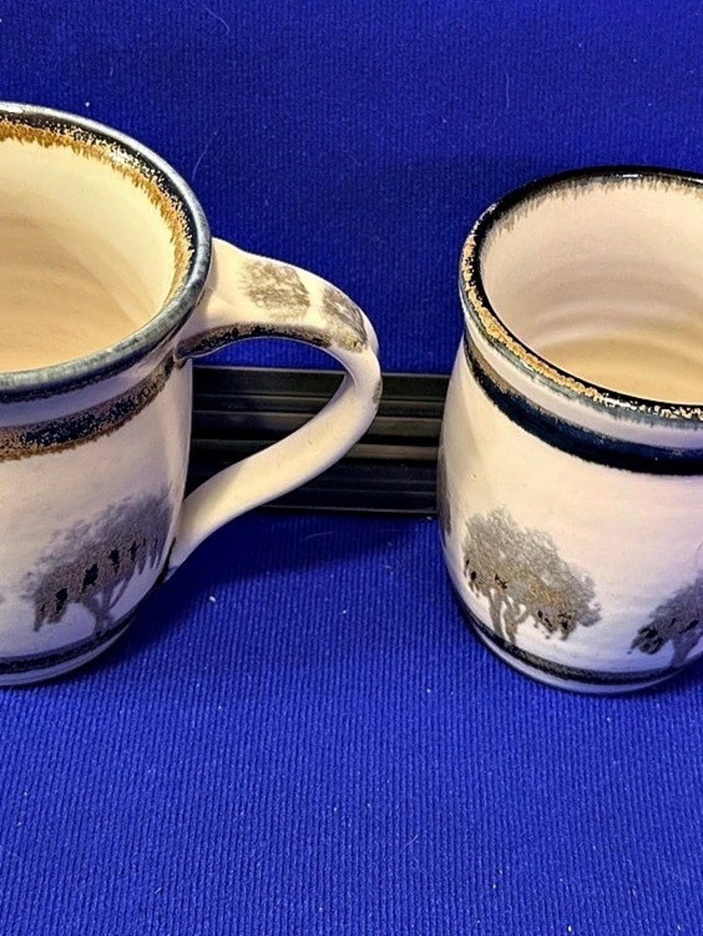 Nancy Bishop Studio Pottery Mug Pair Signed Handmade Landscape Trees - Picture 4 of 10